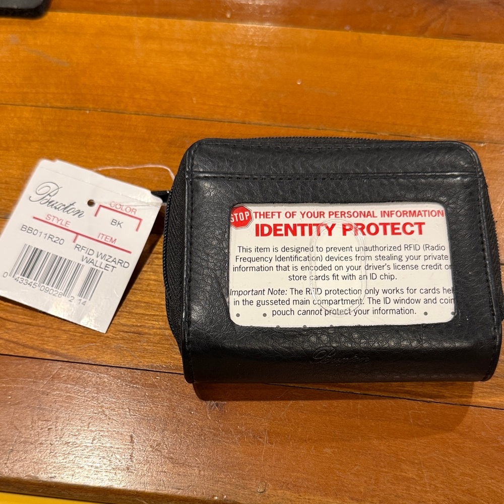 Buxton Black Leather RFID ID Wallet with Clear Window